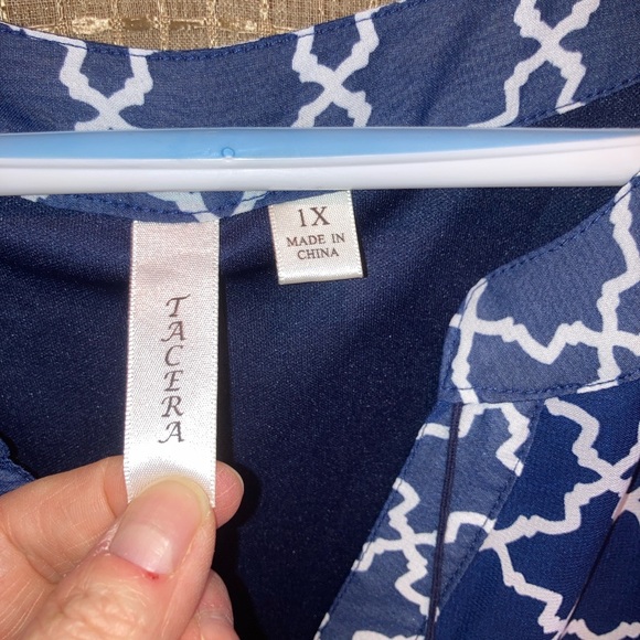 Tacera Sz 1X Navy and White Geometric Pattern sleeveless shift Dress - Picture 2 of 3